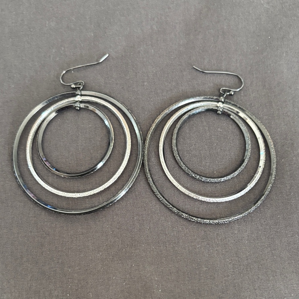 Lia Sophia Gunmetal Multi-Hoop Drop Earrings